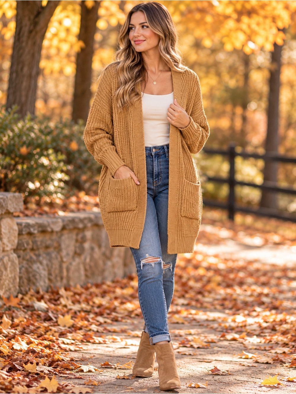 Love & Liberty Camel Oversized Open Front Knit Cardigan |Small| Coastal Grandma